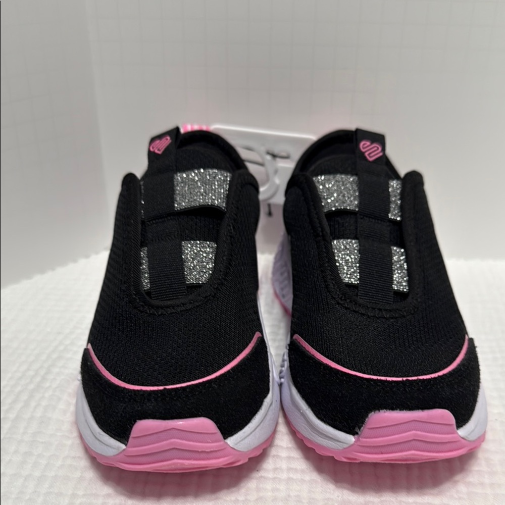 Justice Sport Black Sneakers with Pink and Silver Accents